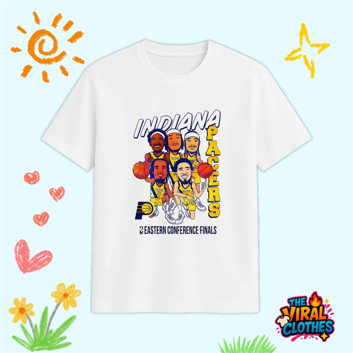 Indiana Pacers Cartoon Starting Five 2025 Eastern Conference Finals Shirt Indiana Pacers Cartoon Starting Five 2025 Eastern Conference Finals Shirt